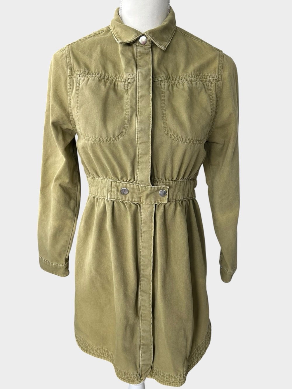 Zara Utility Mini Shirt Dress Olive Green Girls Size 13/14